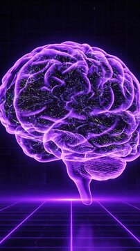 Electric purple brain silhouette glows with neural energy creating a bold AI consciousness and innovation background for science and tech themespurple brain