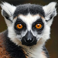 Naklejka premium A close-up portrait of a lemur with large orange eyes