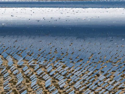 Mirrored Solar Panels Creating Abstract Patterns at Ivanpah