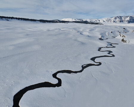 Water Stream Cutting Through Winter at Hot Creek