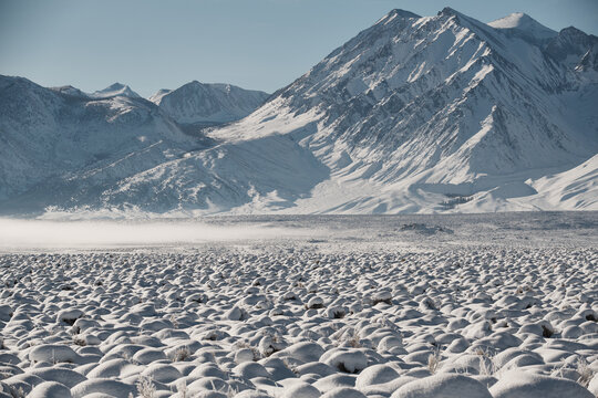 Frozen Ice Sculptures and Formation on Cold Morning in the Sierr