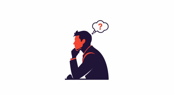 Silhouette of a person in profile, with a thought bubble containing a question mark