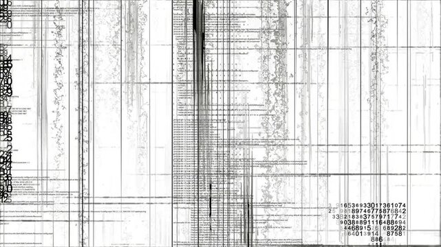 Digital Glitch Cyberpunk Corrupted Data Stream with Distorted Text and Symbols fragments noise and corrupted data pulses, matrix lines, flickering multicolor code bars, granular interface clusters