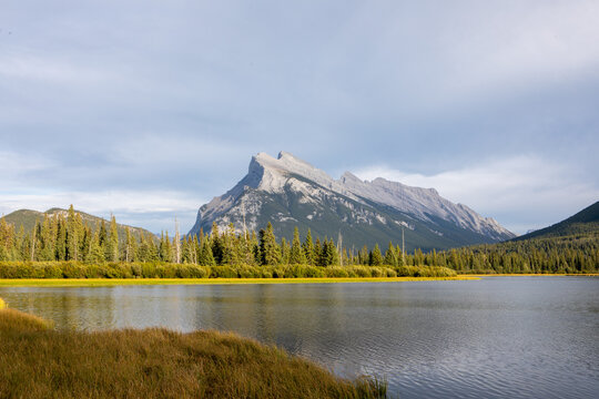 Serene Mountain Lake With Pine Forest and Rugged Peaks Under Sof