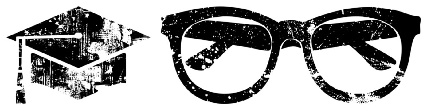 Academic cap and eyeglasses representing learning,, study, scholarly pursuit, student life, educational achievement.