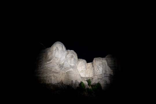 Mount Rushmore National Memorial at Night Illuminated Granite Sc