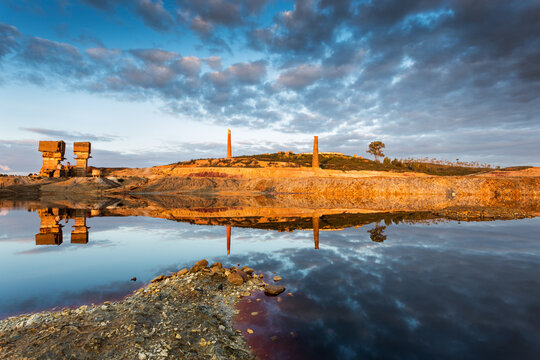 Sunset over Mining Site with Dramatic Light