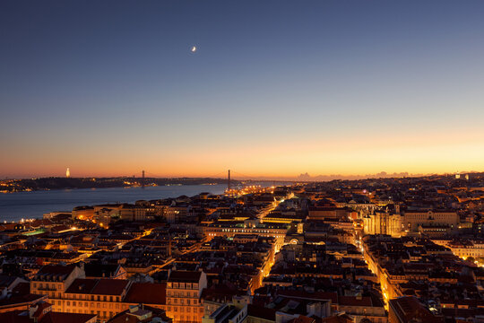 Lisbon Nightscape from Lunar View over the Tagus River