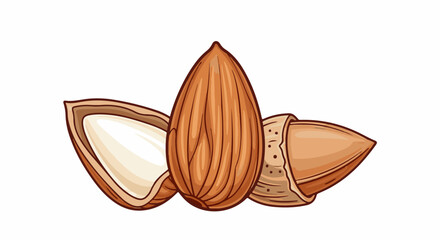 Obraz premium Three almonds, one whole, one cracked open, one sliced revealing its core