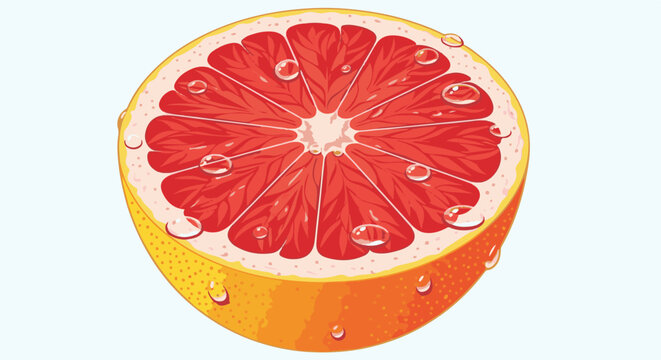 Close-up of a juicy grapefruit slice with glistening water droplets