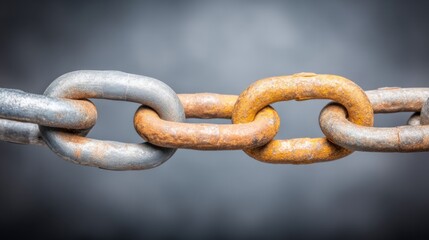 Fototapeta premium Close-Up View of Strong Metal Chains Featuring Identical Links and Rust