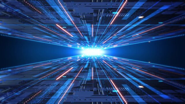 Data processing light trails over black background. global data processing digital interface show data flow. Technology, cybersecurity, infrastructure, data analysis, coding, futuristic, industrial