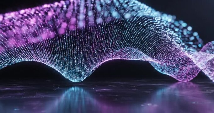 Futuristic wave of purple blue dots.