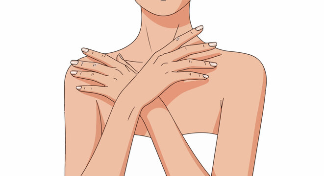 Artistic illustration of a woman's upper body with arms crossed gently