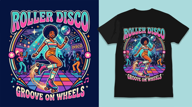 Roller Disco T-Shirt Design - Groove on Wheels Illustration.
