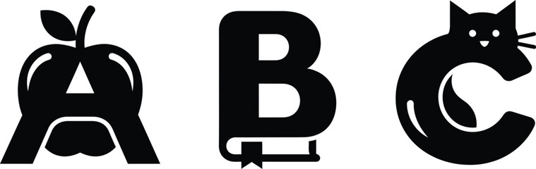 Minimalist silhouette icon set apple letter b cat vector glyph bundle © HAFIJA KHATUN