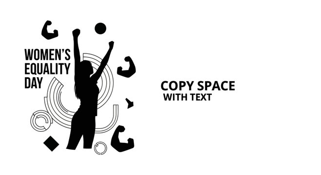 Silhouette of a woman celebrating Women Equality Day with raised arms.