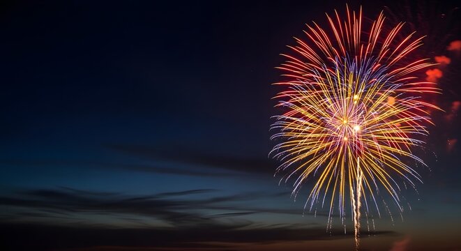 Firework exploding in night sky with clouds