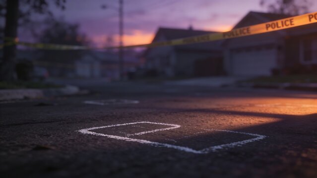Generative Ai captures a quiet street scene at dusk with police tape marking an area