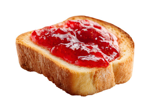 Toasted bread slice with strawberry jam isolated on transparent background