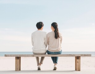 Fototapeta premium ベンチに座る二人