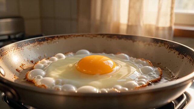 &OElig;uf au plat en cuisson dans une po&ecirc;le