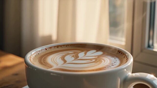 Caf&eacute; latte sur le bord d'une fen&ecirc;tre