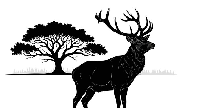 Large Stag Deer with Antlers Profile.