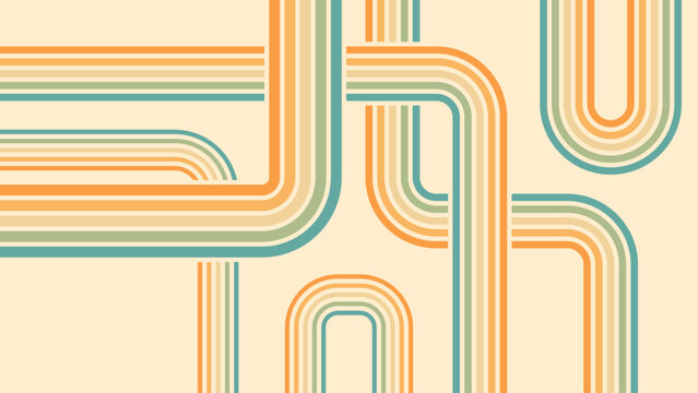 Abstract background of rainbow groovy Wavy Line design in 1970s Hippie Retro style. Vector pattern ready to use for cloth, textile, wrap and other.