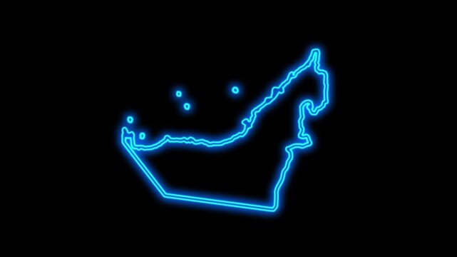 United Arab Emirates Country Map Neon Lights, Abstract United Arab Emirates Neon Lights Map Opener Suitable for Politics, Elections, Travel, News and Sports Events and Presentations