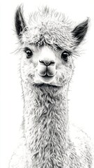 Fototapeta premium Striking black and white art portrait of a llama elegant equine creature minimalist llama drawing capturing grace and simplicity.