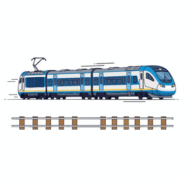 Modern Electric Train Traveling on Rails in a Bright and Clear Environment