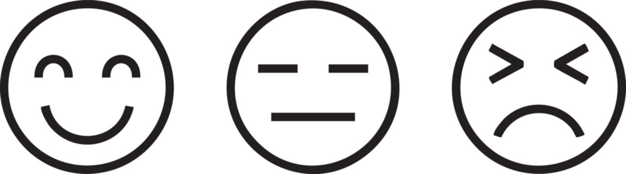 Emotion icons, smiley faces, emoticon symbols, vector set