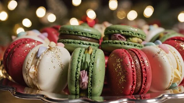 A Delicious Collection of Festive Macarons in Various Shimmering Shades