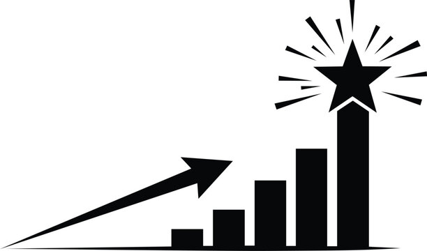 Ascending growth bar chart with radiant starburst highlight black silhouette