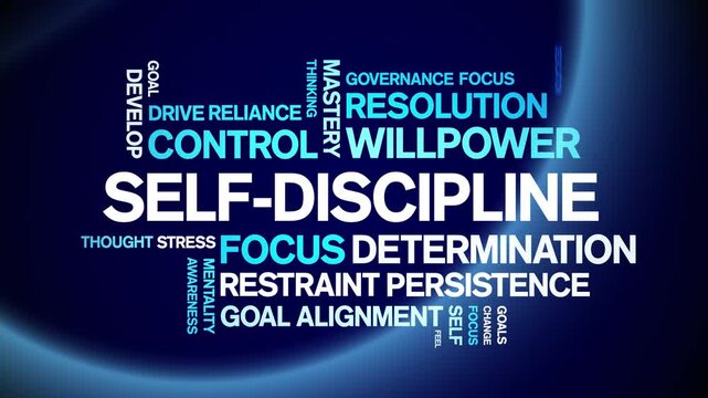 Self-Discipline animated word cloud-text design animation tag kinetic typography seamless loop.