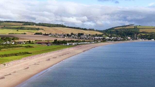 Aerial View of Rosemarkie Beach and Coastal Village in Scotland