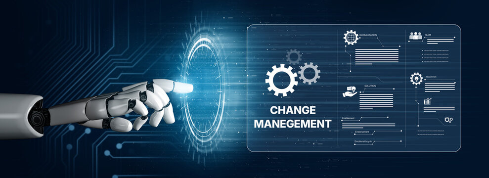 AI supports business transformation through change management strategies combining innovation, globalization, solution enablement, and team collaboration Vouch