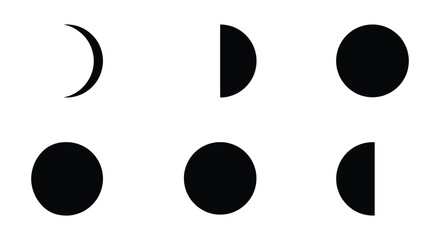 Minimalist moon phases vector icons, black lunar cycle silhouettes, celestial astronomy symbols for calendar design, set of 6 moon shapes © Robiul