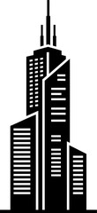 Obraz premium Modern Black Skyscraper Icon Silhouette, Minimalist Corporate Building Vector Graphic for Real Estate and Urban Architecture