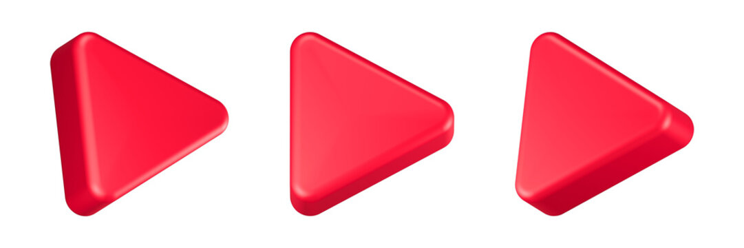 play button icon 3d render red color