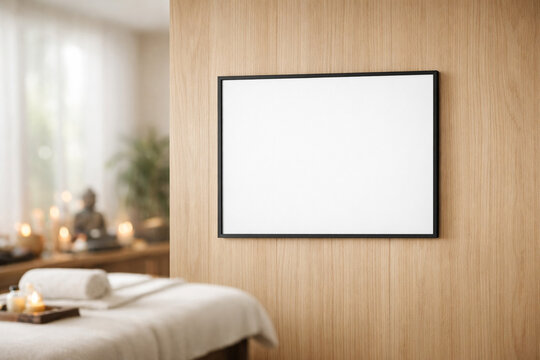 Luxurious spa treatment room blank white poster mockup