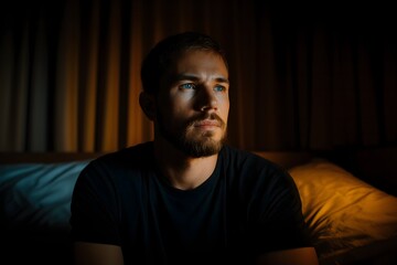 Obraz premium Serious man thinking in low light