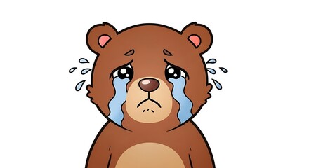 Naklejka premium Sad Brown Bear Crying with Tears Streaming Down Its Face.
