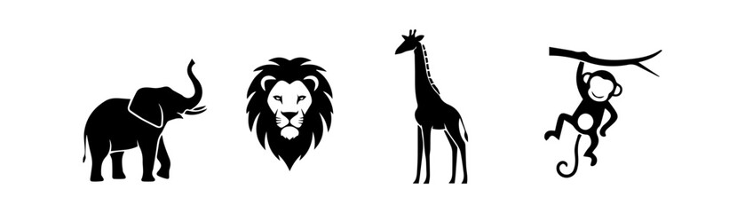 Obraz premium Safari Wild Animals Silhouettes Icon Set