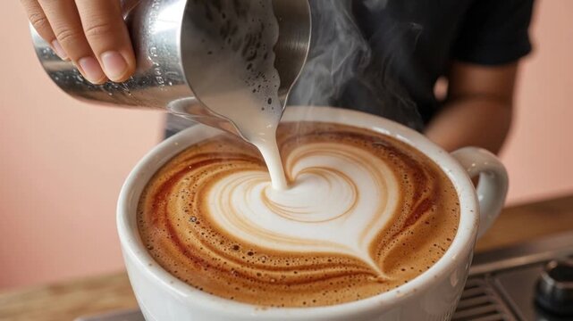 Latte Art Coffee with Heart Design Close-Up