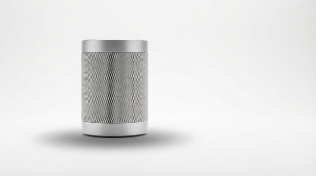 Premium Metallic Wireless Speaker with Mesh Texture - Minimalist Smart Home Audio Device Mockup