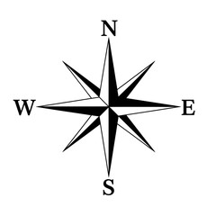 Fototapeta premium Black and white compass rose showing cardinal directions.