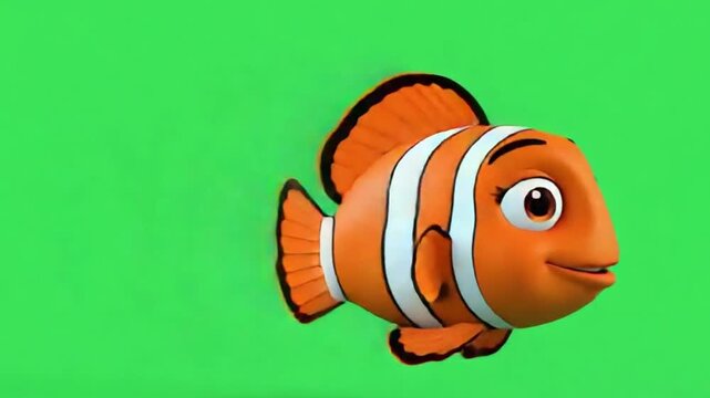 3D Clownfish Swimming on Green Screen Animation