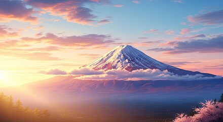 Majestic mount fuji at sunset celebrating japan showa day national beauty
